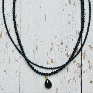 Dainty Black Spinel Choker Necklace w/ 22kt Gold Plated Teardrop Pendant